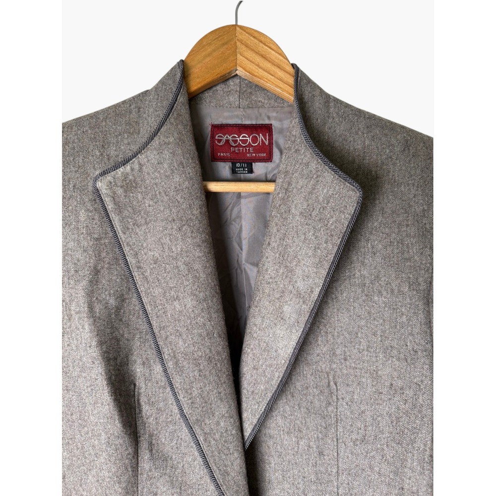 Vintage Sasson Wool Blend Blazer Jacket Taupe Corded Trim Sz Small‎ - Picture 2 of 12